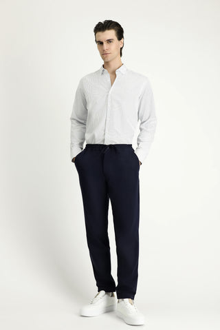  Açık Lacivert Uzun Kol Slim Fit Dar Kesim Çizgili Pamuklu Kolay Ütülenebilir Düğmeli Yaka Gömlek