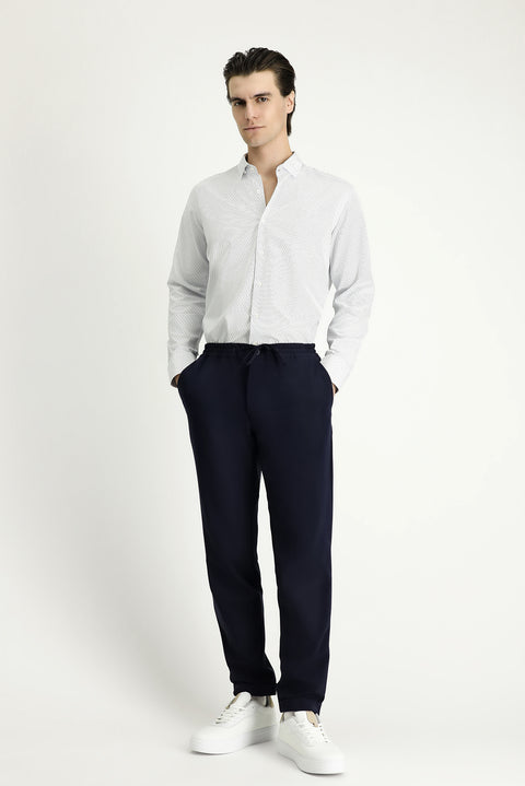 Açık Lacivert Uzun Kol Slim Fit Dar Kesim Çizgili Pamuklu Kolay Ütülenebilir Düğmeli Yaka Gömlek