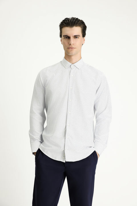 Açık Lacivert Uzun Kol Slim Fit Dar Kesim Çizgili Pamuklu Kolay Ütülenebilir Düğmeli Yaka Gömlek