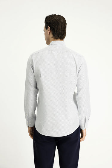 Açık Lacivert Uzun Kol Slim Fit Dar Kesim Çizgili Pamuklu Kolay Ütülenebilir Düğmeli Yaka Gömlek