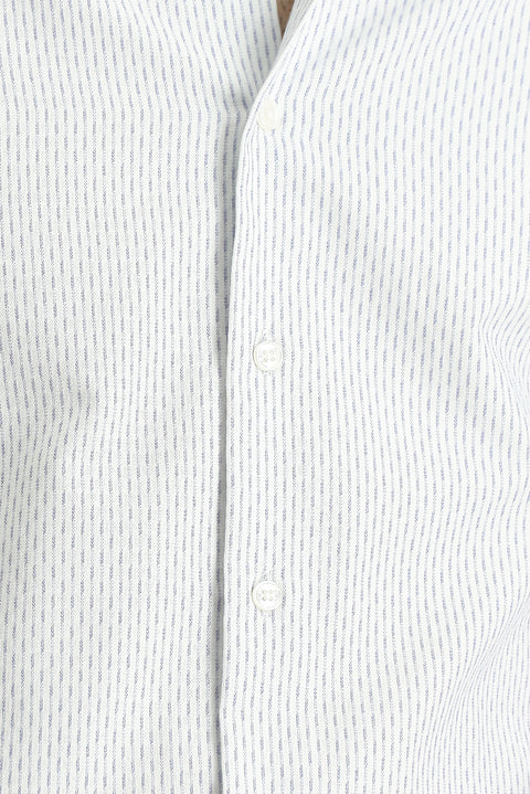 Açık Lacivert Uzun Kol Slim Fit Dar Kesim Çizgili Pamuklu Kolay Ütülenebilir Düğmeli Yaka Gömlek