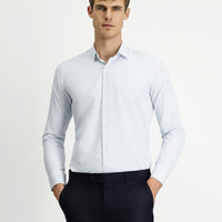 Mavi Uzun Kol Slim Fit Dar Kesim Çizgili Pamuklu Kolay Ütülenebilir Düğmeli Yaka Gömlek