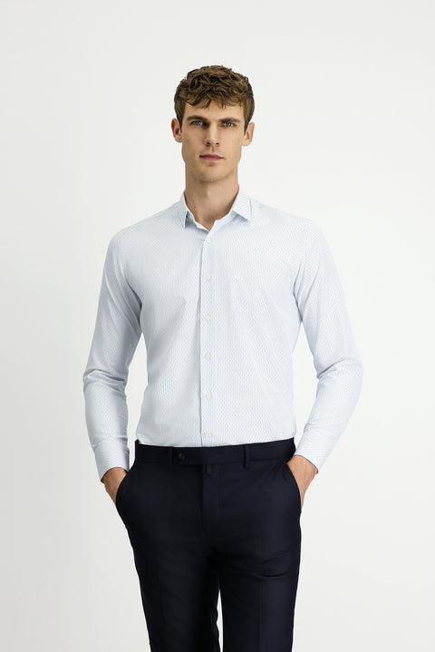 Mavi Uzun Kol Slim Fit Dar Kesim Çizgili Pamuklu Kolay Ütülenebilir Düğmeli Yaka Gömlek