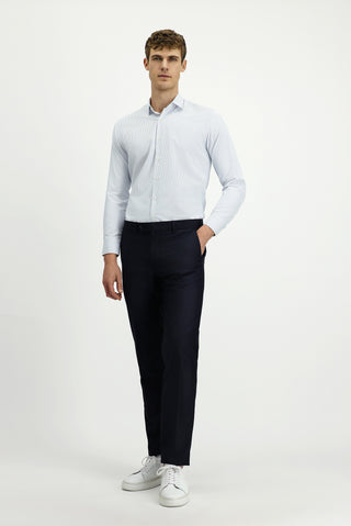  Mavi Uzun Kol Slim Fit Dar Kesim Çizgili Pamuklu Kolay Ütülenebilir Düğmeli Yaka Gömlek