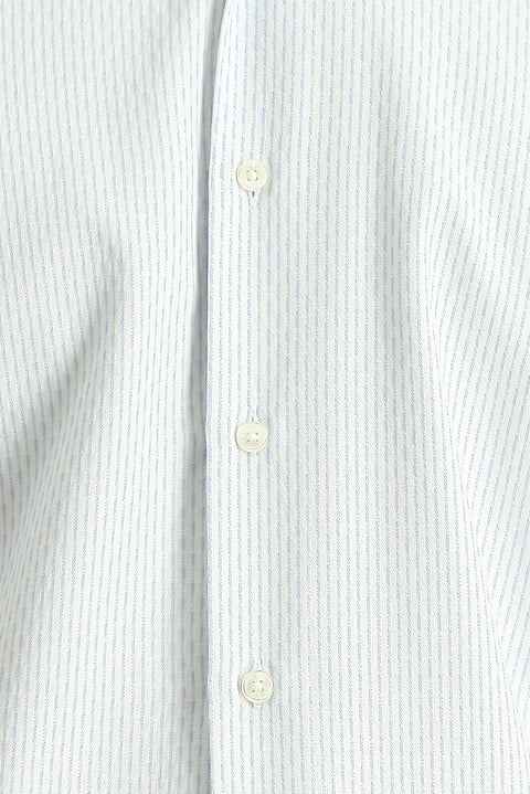 Mavi Uzun Kol Slim Fit Dar Kesim Çizgili Pamuklu Kolay Ütülenebilir Düğmeli Yaka Gömlek