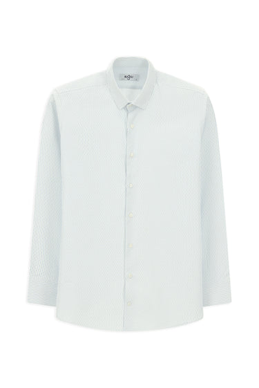 Mavi Uzun Kol Slim Fit Dar Kesim Çizgili Pamuklu Kolay Ütülenebilir Düğmeli Yaka Gömlek