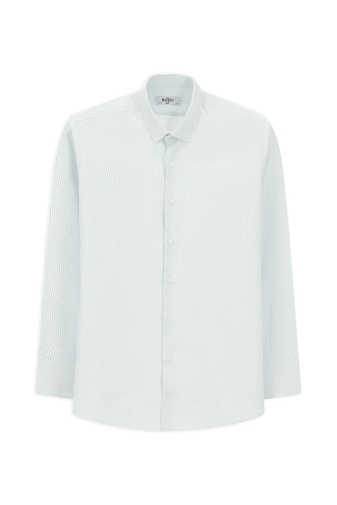 Mavi Uzun Kol Slim Fit Dar Kesim Çizgili Pamuklu Kolay Ütülenebilir Düğmeli Yaka Gömlek