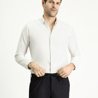 Açık Vizon Uzun Kol Slim Fit Dar Kesim Çizgili Pamuklu Kolay Ütülenebilir Düğmeli Yaka Gömlek