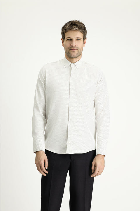 Açık Vizon Uzun Kol Slim Fit Dar Kesim Çizgili Pamuklu Kolay Ütülenebilir Düğmeli Yaka Gömlek