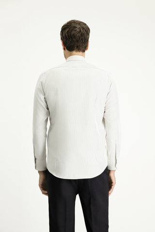  Açık Vizon Uzun Kol Slim Fit Dar Kesim Çizgili Pamuklu Kolay Ütülenebilir Düğmeli Yaka Gömlek