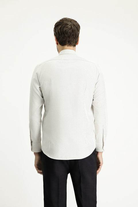 Açık Vizon Uzun Kol Slim Fit Dar Kesim Çizgili Pamuklu Kolay Ütülenebilir Düğmeli Yaka Gömlek