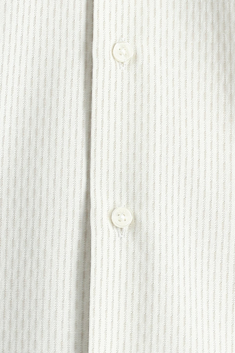 Açık Vizon Uzun Kol Slim Fit Dar Kesim Çizgili Pamuklu Kolay Ütülenebilir Düğmeli Yaka Gömlek