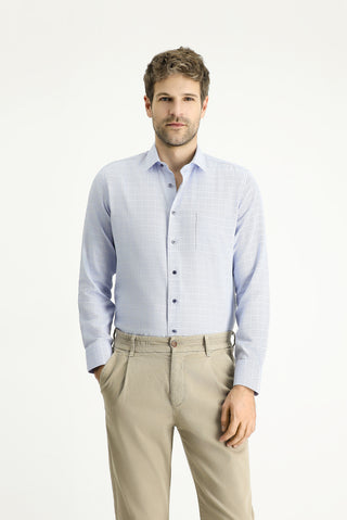  Mavi Uzun Kol Slim Fit Dar Kesim Non Iron Ekose Pamuklu Gömlek