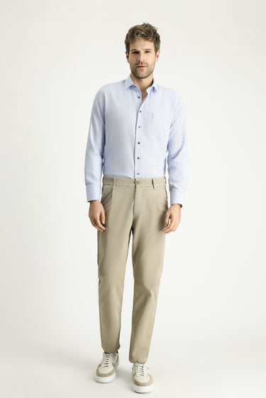  Mavi Uzun Kol Slim Fit Dar Kesim Non Iron Ekose Pamuklu Gömlek