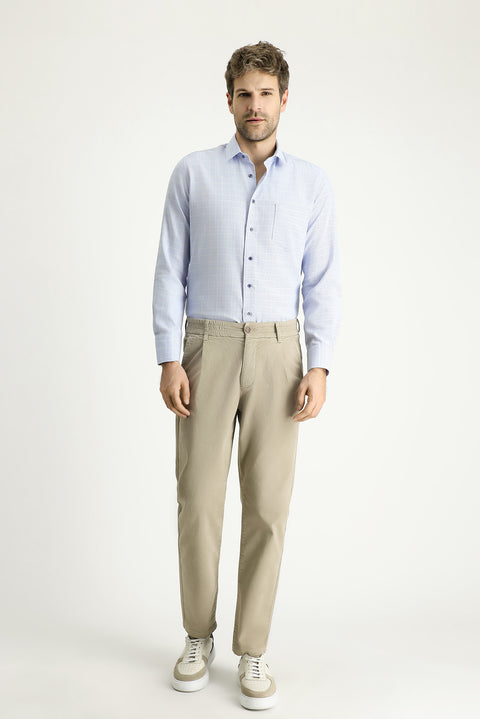 Blue Long Sleeve Slim Fit Narrow Cut Non-Iron Plaid Cotton Shirt