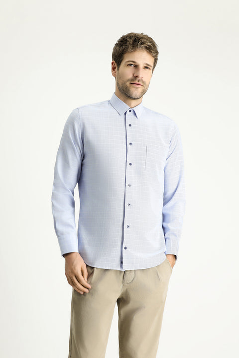 Mavi Uzun Kol Slim Fit Dar Kesim Non Iron Ekose Pamuklu Gömlek