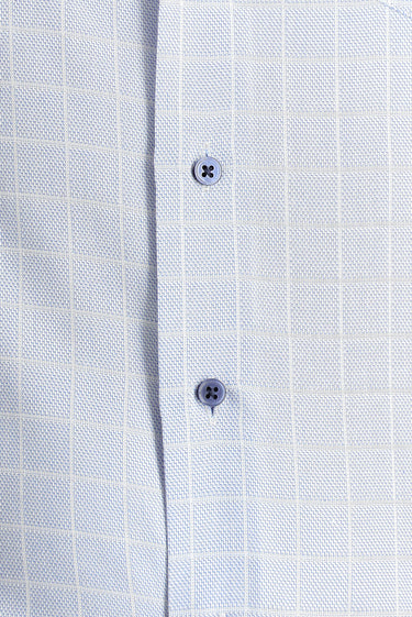 Mavi Uzun Kol Slim Fit Dar Kesim Non Iron Ekose Pamuklu Gömlek