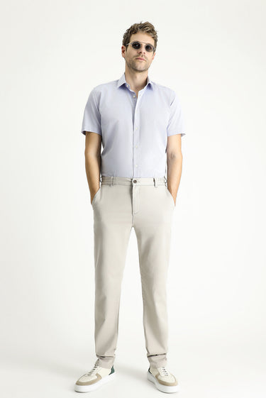  Açık Mavi Kısa Kol Slim Fit Dar Kesim Desenli Pamuk Gömlek