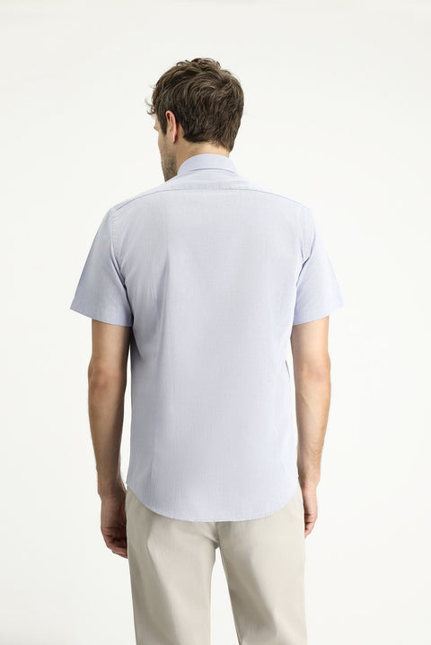 Açık Mavi Kısa Kol Slim Fit Dar Kesim Desenli Pamuk Gömlek