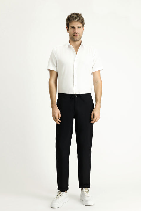 Beyaz Kısa Kol Slim Fit Dar Kesim Desenli Pamuk Gömlek