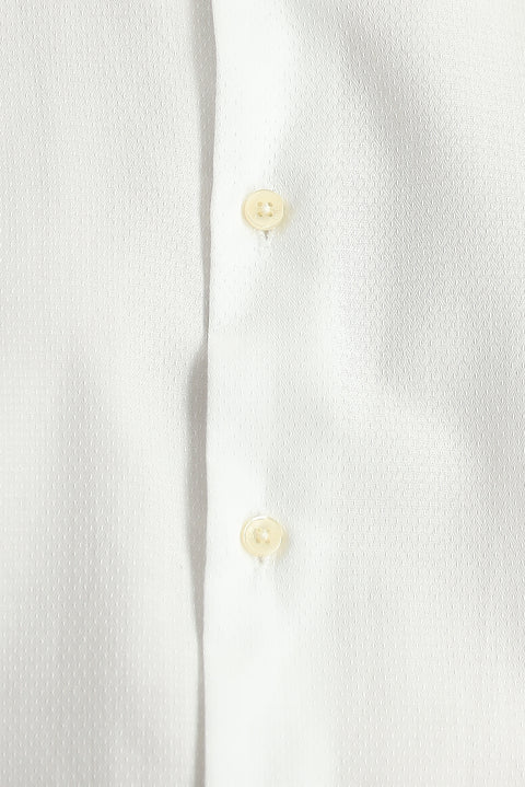 Beyaz Kısa Kol Slim Fit Dar Kesim Desenli Pamuk Gömlek