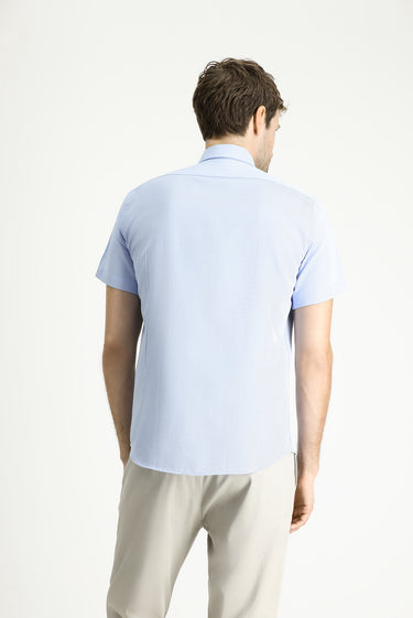  Açık Mavi Kısa Kol Slim Fit Dar Kesim Desenli Pamuklu Kolay Ütülenebilir Gömlek