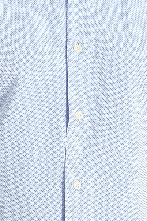 Açık Mavi Kısa Kol Slim Fit Dar Kesim Desenli Pamuklu Kolay Ütülenebilir Gömlek