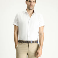 Beyaz Kısa Kol Slim Fit Dar Kesim Desenli Pamuklu Kolay Ütülenebilir Gömlek