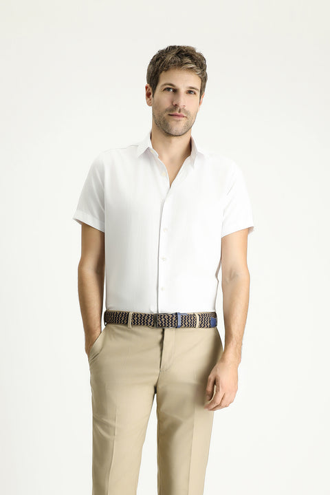 Beyaz Kısa Kol Slim Fit Dar Kesim Desenli Pamuklu Kolay Ütülenebilir Gömlek