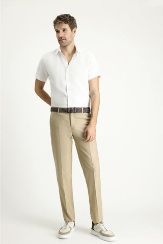  Beyaz Kısa Kol Slim Fit Dar Kesim Desenli Pamuklu Kolay Ütülenebilir Gömlek