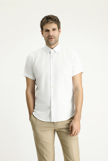  Beyaz Kısa Kol Slim Fit Dar Kesim Desenli Pamuklu Kolay Ütülenebilir Gömlek