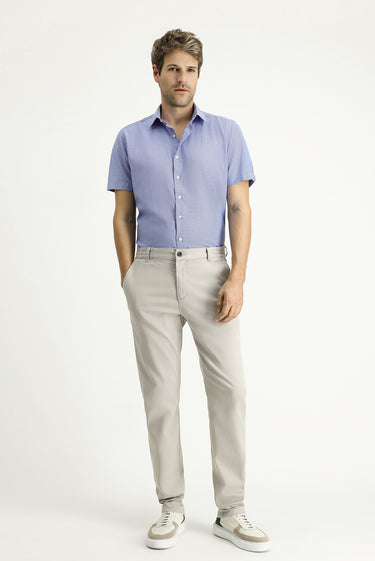  Koyu Mavi  Kısa Kol Slim Fit Dar Kesim Desenli Pamuklu Kolay Ütülenebilir Gömlek