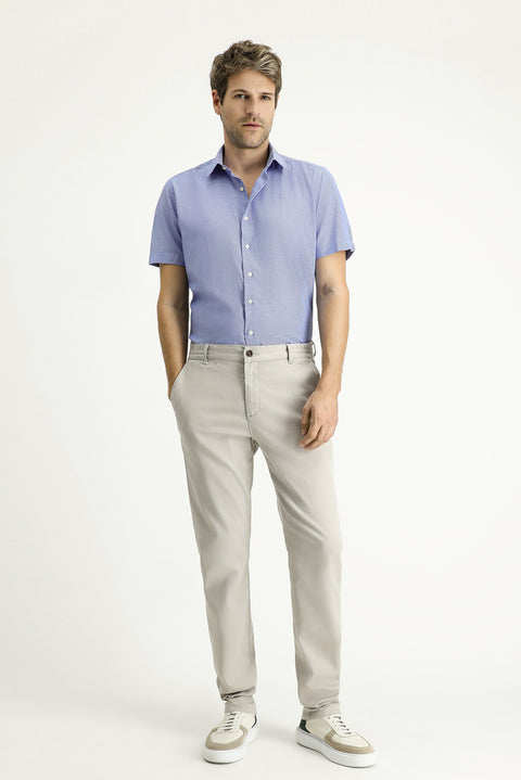 Koyu Mavi  Kısa Kol Slim Fit Dar Kesim Desenli Pamuklu Kolay Ütülenebilir Gömlek