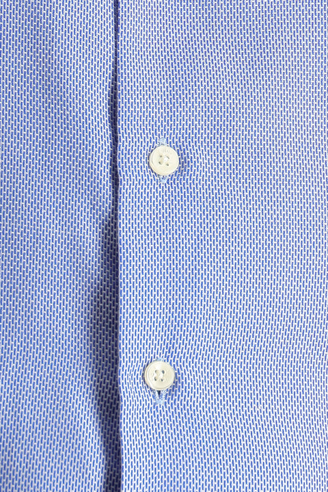 Koyu Mavi  Kısa Kol Slim Fit Dar Kesim Desenli Pamuklu Kolay Ütülenebilir Gömlek