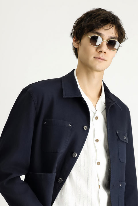 Orta Lacivert Oversize Mevsimlik Spor Pamuklu Ceket Mont