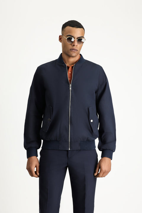 Açık Lacivert Mevsimlik Ribanalı Pamuklu Bomber Ceket Mont