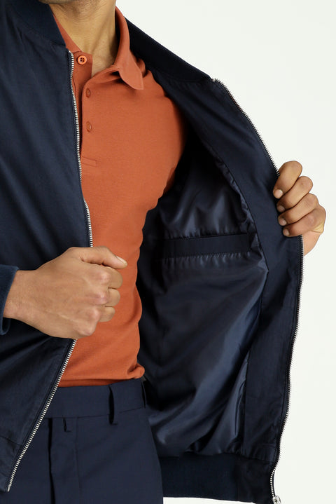 Açık Lacivert Mevsimlik Ribanalı Pamuklu Bomber Ceket Mont