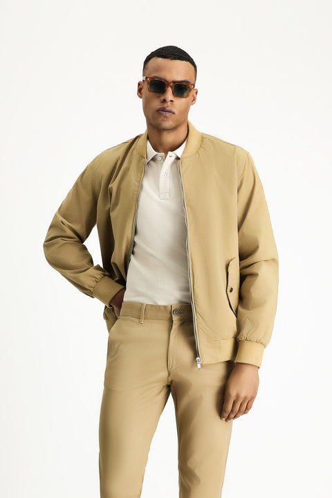 Açık Bej Mevsimlik Ribanalı Pamuklu Bomber Ceket Mont