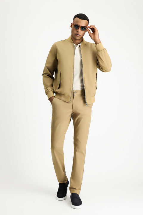 Açık Bej Mevsimlik Ribanalı Pamuklu Bomber Ceket Mont