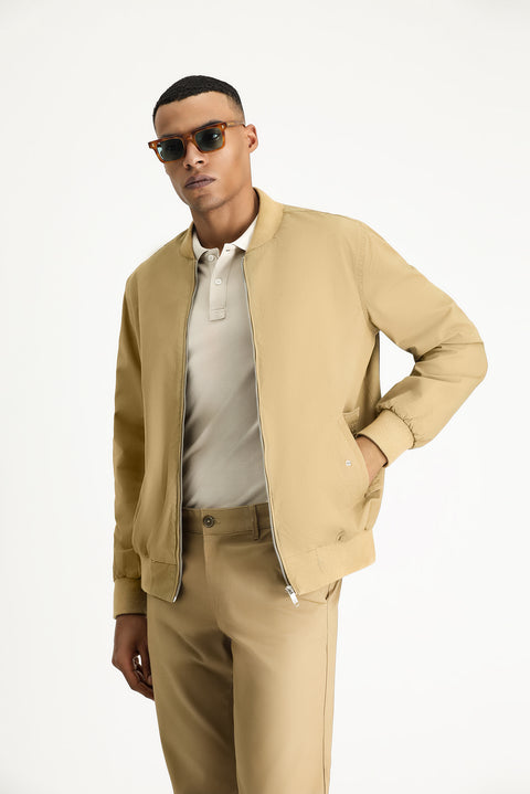 Açık Bej Mevsimlik Ribanalı Pamuklu Bomber Ceket Mont