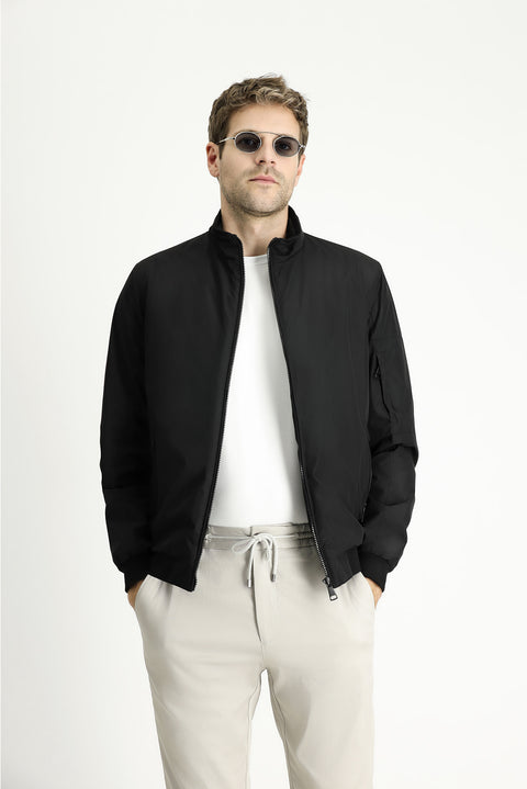 Siyah Ribanalı Mevsimlik Spor Bomber Ceket Mont