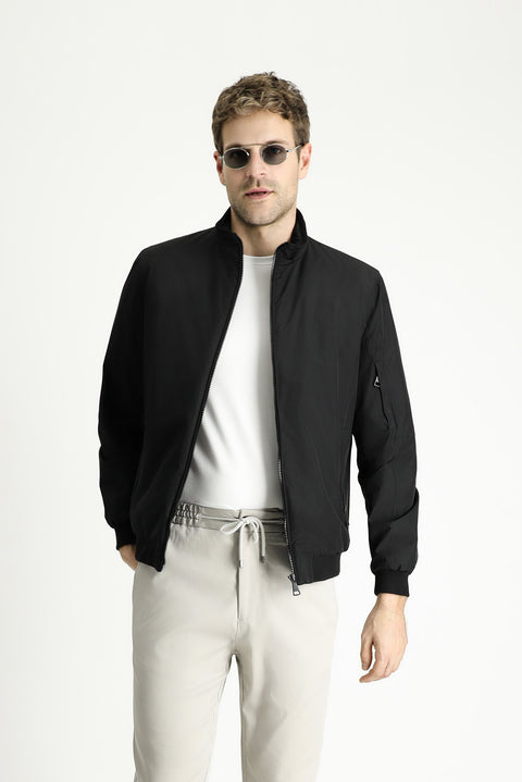 Siyah Ribanalı Mevsimlik Spor Bomber Ceket Mont