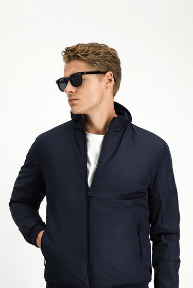 Koyu Lacivert Ribanalı Mevsimlik Spor Bomber Ceket Mont