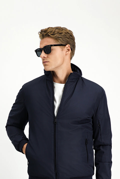 Koyu Lacivert Ribanalı Mevsimlik Spor Bomber Ceket Mont