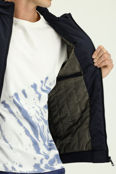 Koyu Lacivert Ribanalı Mevsimlik Spor Bomber Ceket Mont