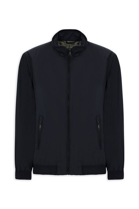 Koyu Lacivert Ribanalı Mevsimlik Spor Bomber Ceket Mont