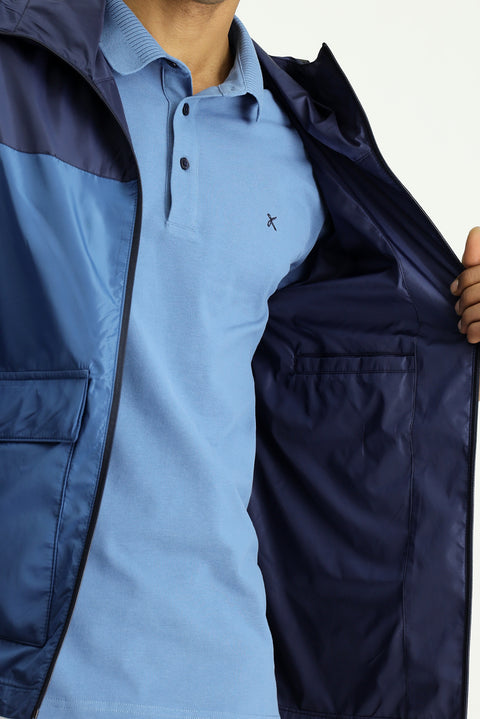 Orta Lacivert Mevsimlik Kapüşonlu Spor Mont