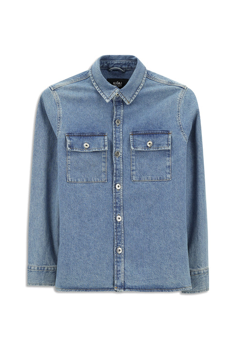 Koyu Mavi  Slim Fit Dar Kesim Denim Pamuklu Gömlek / Mont