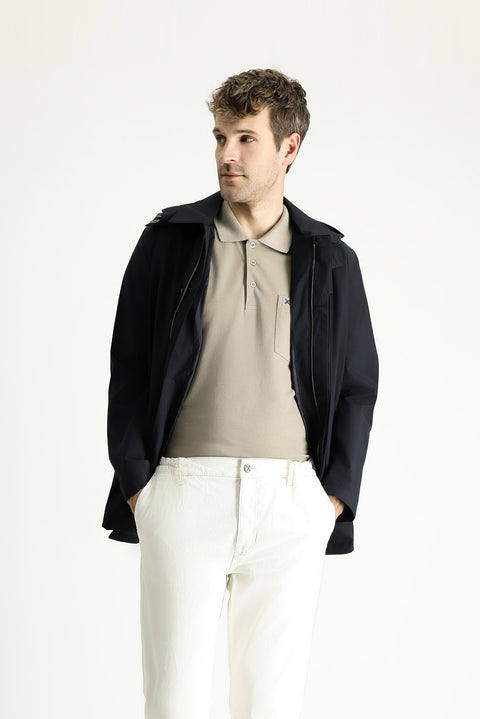 Koyu Lacivert Kapüşonlu Klasik Pardösü & Trençkot