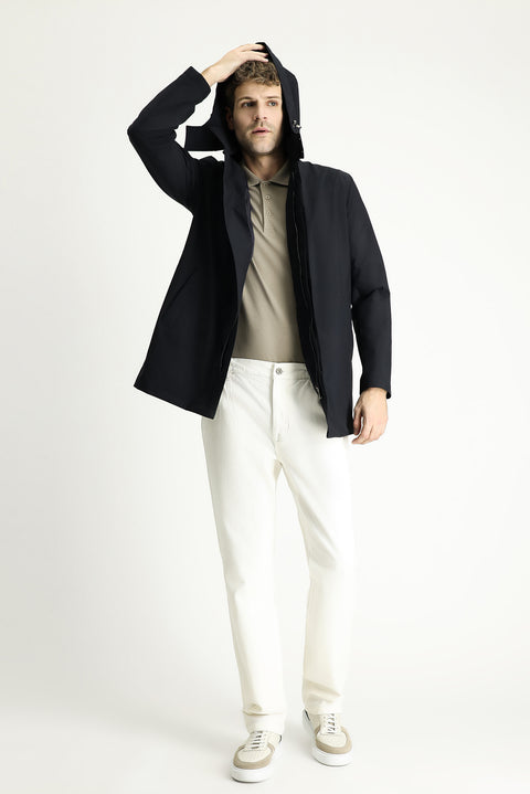 Koyu Lacivert Kapüşonlu Klasik Pardösü & Trençkot